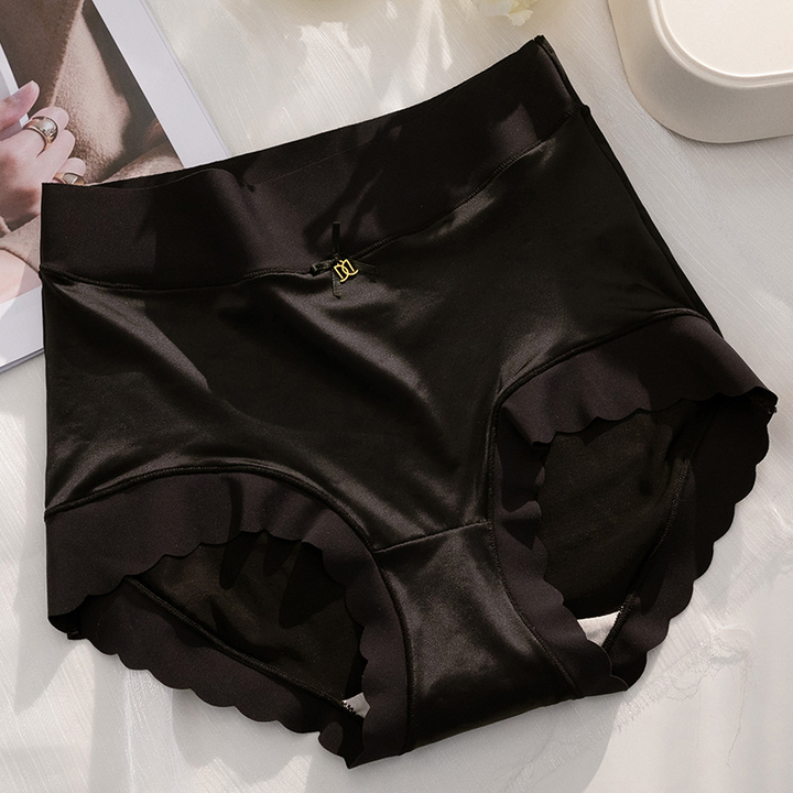Silkeslena medelhöga satinunderkläder för kvinnor, elegant design i sidenmaterial med icke-rullande kanter.