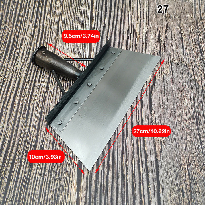 "Silver ergonomisk multifunktionell rengöringsskyffel för utomhusbruk, med rostfritt stål och anpassningsbart handtag."