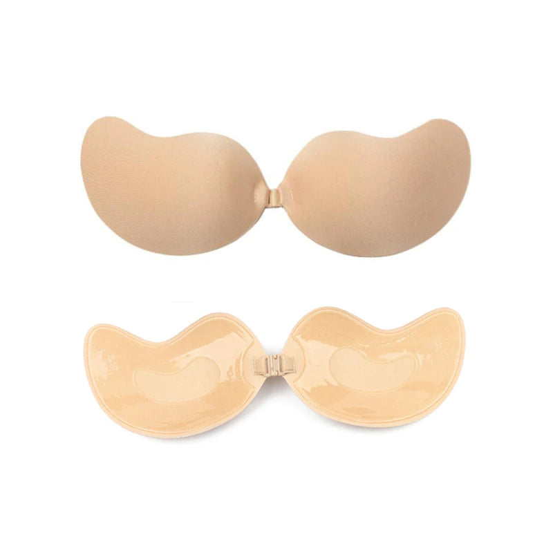 "Självhäftande osynlig BH med push-up-effekt, rygglös och axelbandslös design, beige färg, passar under klänningar."