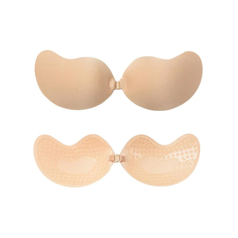 "Självhäftande osynlig BH med push-up-effekt, rygglös och axelbandslös design, beige färg, passar under klänningar."