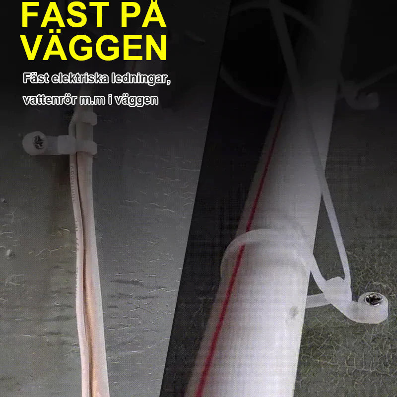 "Självlåsande buntband nylon 250 pack med skruvhål, svart och vit, för fastsättning av kablar och rör i olika miljöer."