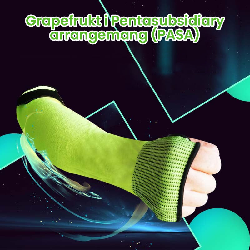 "Skyddsärmar med tumbahål, gula och orange i färg, anpassade för industriellt och dagligt bruk. Säkerhet för armar."