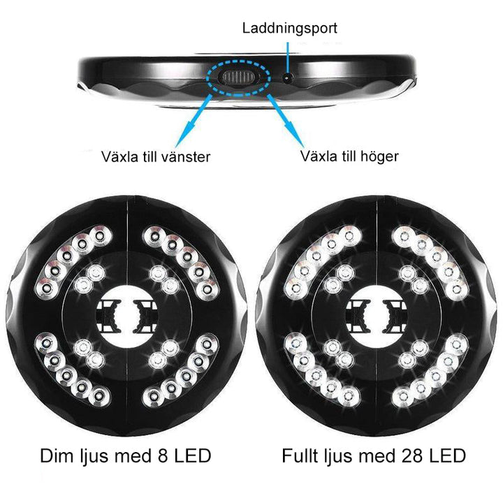 "Sladdlös paraplylampa för uteplats, 28 LED-lampor, justerbar ljusstyrka, laddningsbara batterier"