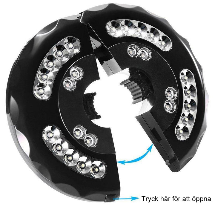 "Sladdlös paraplylampa för uteplats, 28 LED-lampor, justerbar ljusstyrka, laddningsbara batterier"