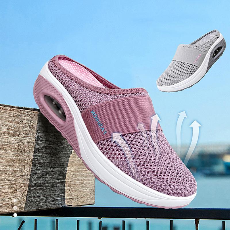 "Snygga och bekväma scroll_slingback sandaler i mesh för kvinnor, platt design med andningsbart material. Perfekt för sommare