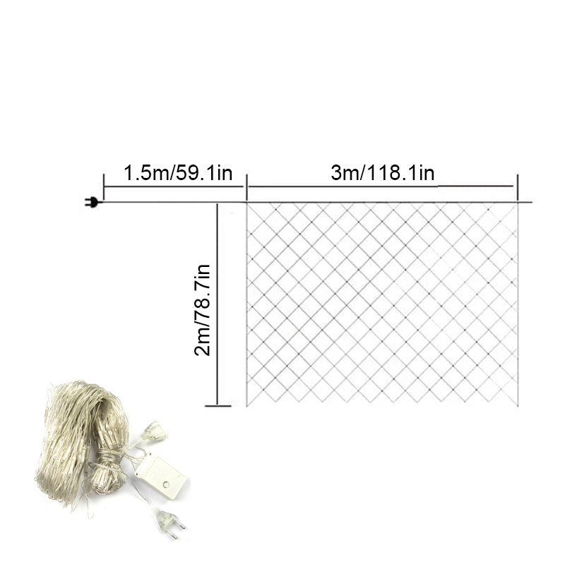 "Solcellsdriven fisknätsljusslinga i trädgård, varm belysning för magisk atmosfär, väderbeständigt utomhusbelysning."