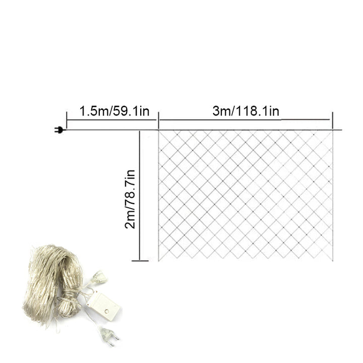 "Solcellsdriven fisknätsljusslinga i trädgård, varm belysning för magisk atmosfär, väderbeständigt utomhusbelysning."