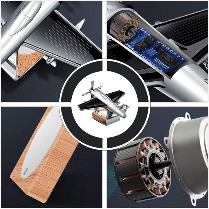 "Solenergidriven flygplansformad bilaromaterapi i silver, elegant luftfräschare med modern design för bilinteriör."