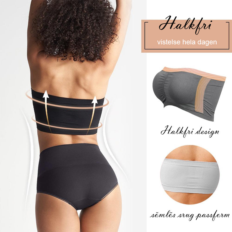 "Sömlös bandeau BH för damer, beige nylon och bomullsblandning, avtagbart skumfoder, breda sidovingar för komfort och stöd."
