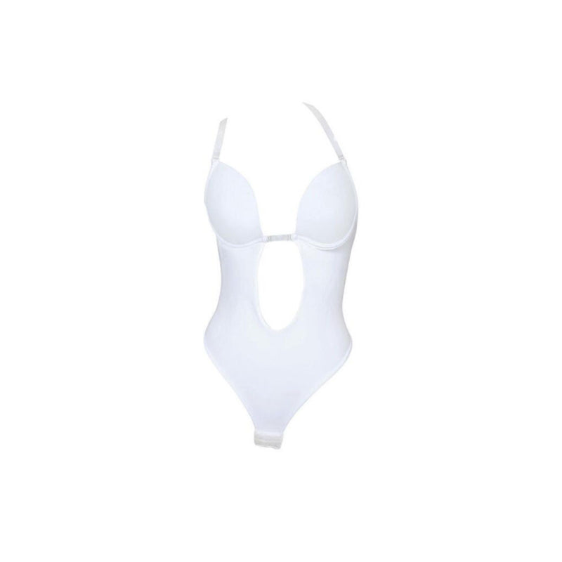 "Sömlöst dam shapewear, låga skärningar, formande design, justerbara axelband, vit färg, nylonblandning för komfort."