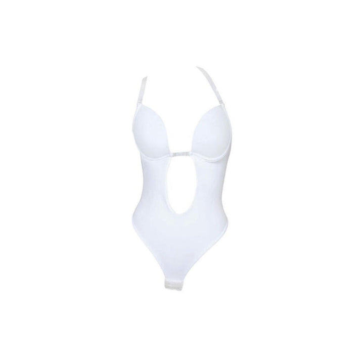 "Sömlöst dam shapewear, låga skärningar, formande design, justerbara axelband, vit färg, nylonblandning för komfort."