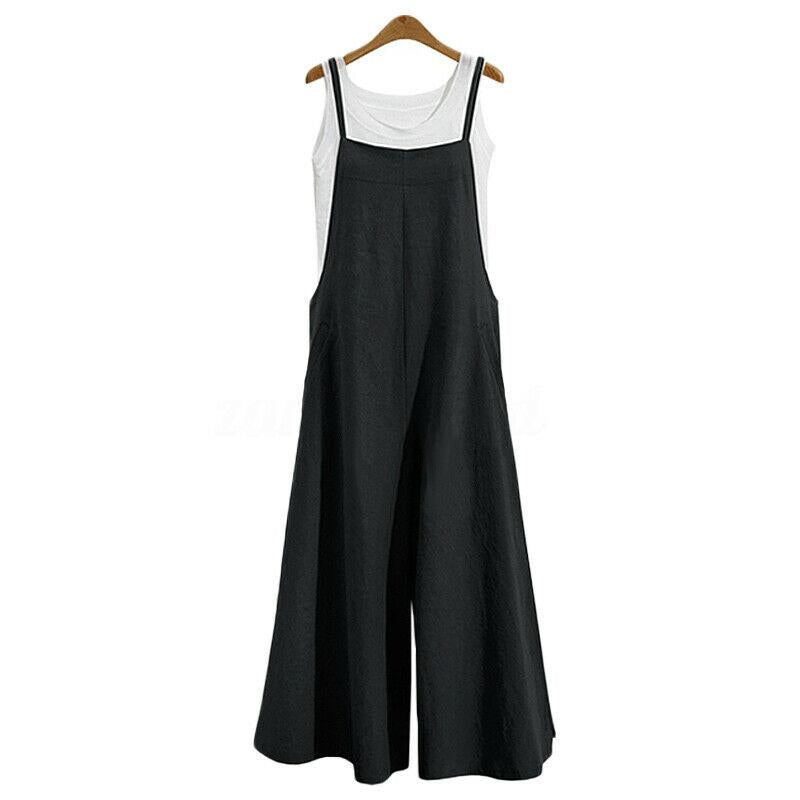 "Sommar Dam Loose Tank Jumpsuit med Vida Ben, grön färg, luftigt material, rund hals, perfekt för avslappnade tillfällen"