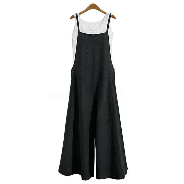 "Sommar Dam Loose Tank Jumpsuit med Vida Ben, grön färg, luftigt material, rund hals, perfekt för avslappnade tillfällen"