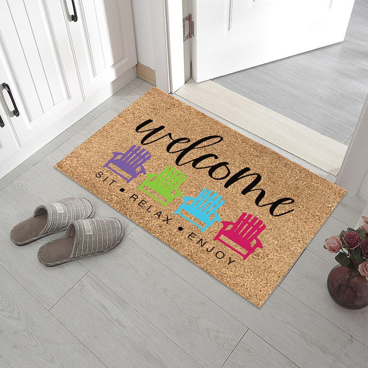 "Somrig dörrmatta med blommotiv, polyesterfiber, rektangulär 40x60 cm, för inomhus och utomhusbruk, färgglada mönster."