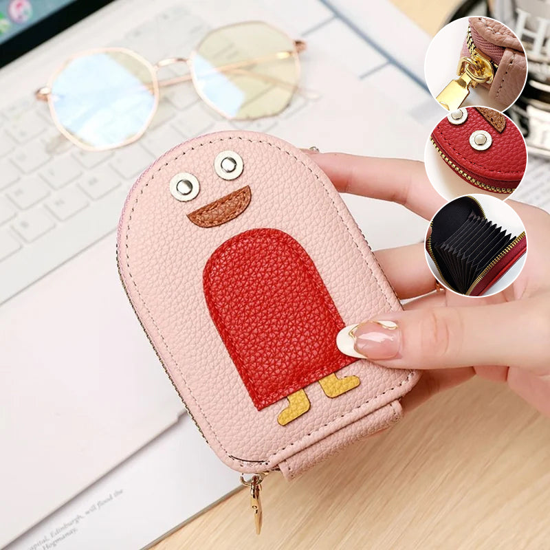 "Söt damplånbok i PU, pingvinmotiv, för kort/mynt. Ladies' accessory, kompakt och stilsäker med dragkedja."