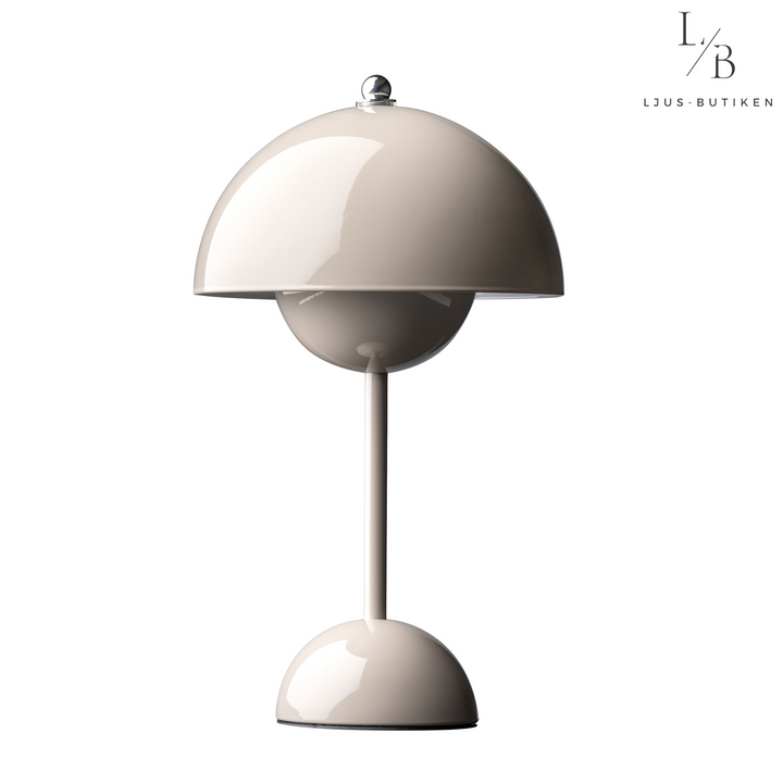 Söt svampformad bordslampa, mjuk belysning. Batteridriven, trendig design.