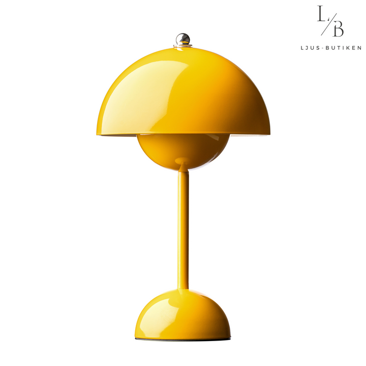 Söt svampformad bordslampa, mjuk belysning. Batteridriven, trendig design.