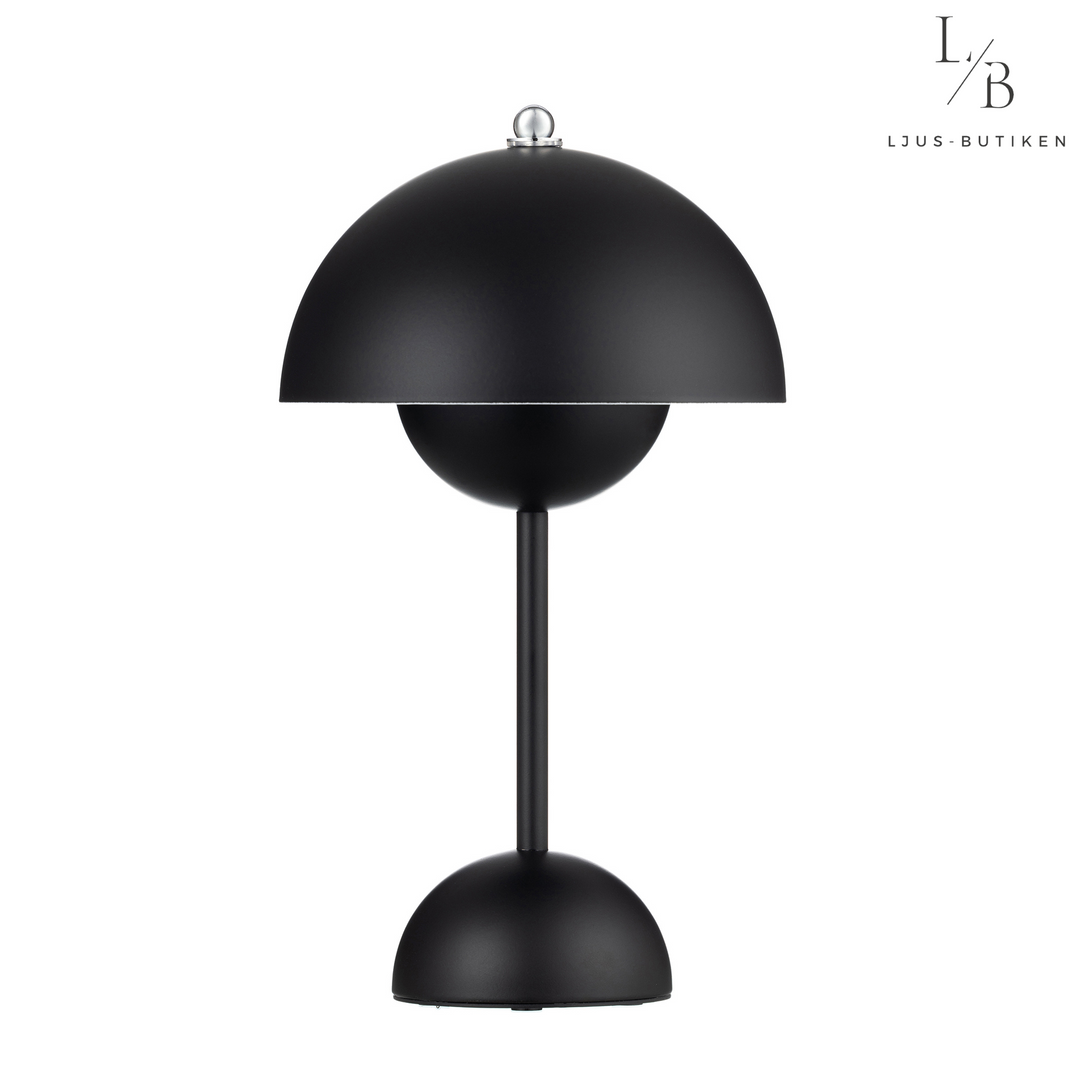 Söt svampformad bordslampa, mjuk belysning. Batteridriven, trendig design.