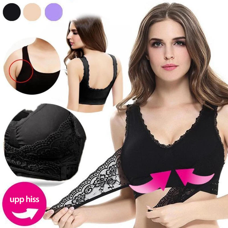 "Sportig spets BH med justerbara korsade spetsaxelband, sömlös design, lyftande effekt, elegant lingerie"