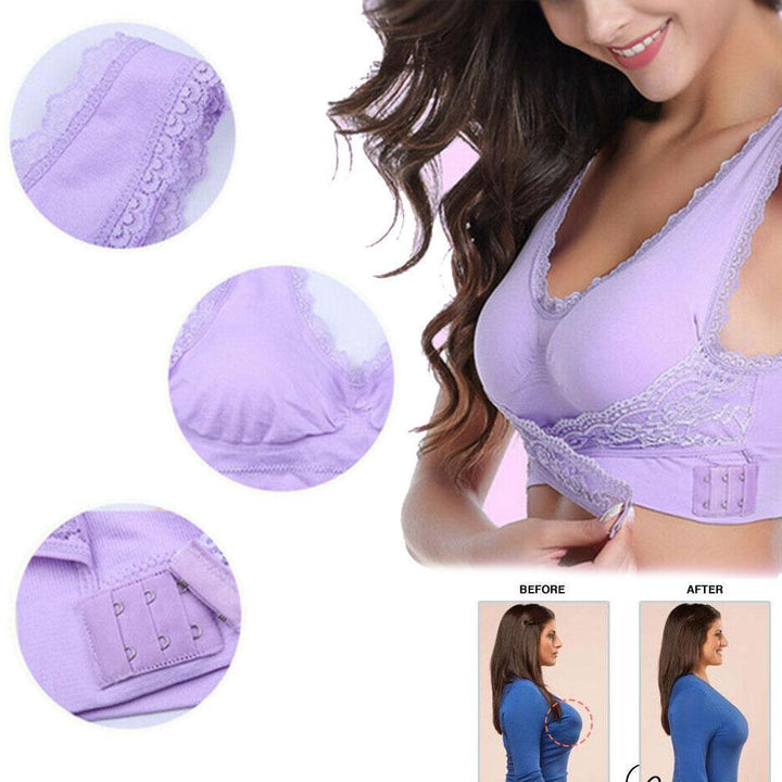 "Sportig spets BH med justerbara korsade spetsaxelband, sömlös design, lyftande effekt, elegant lingerie"