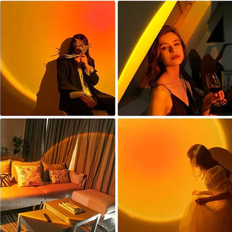 "Stämningsfull solnedgångsprojektionslampa med varmt glödande sken, perfekt för väggmontering i moderna hem."