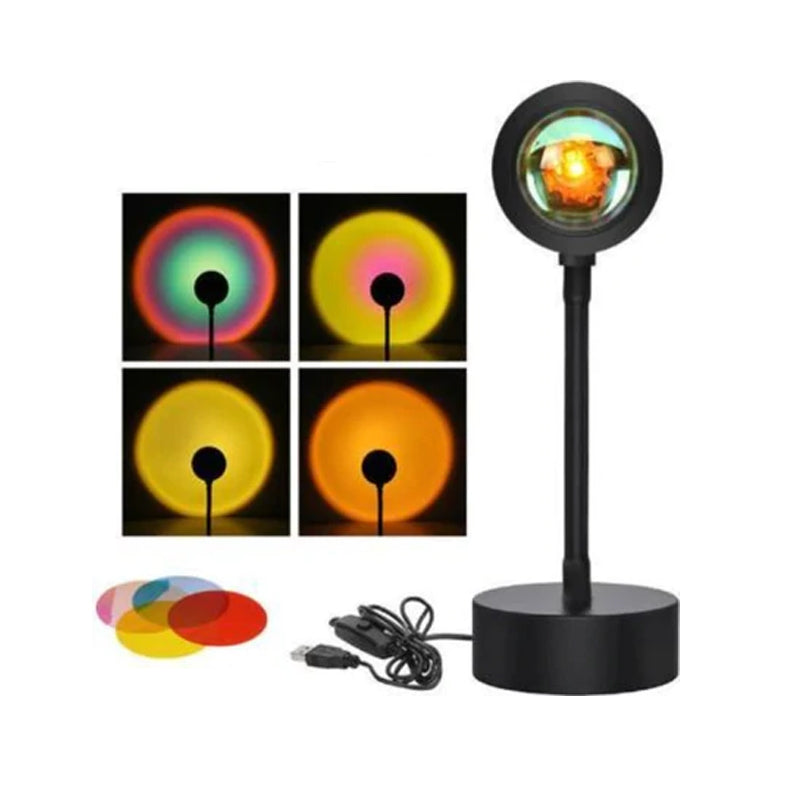 "Stämningsfull solnedgångsprojektionslampa med varmt glödande sken, perfekt för väggmontering i moderna hem."