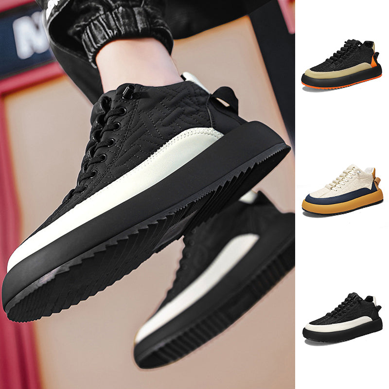 "Stilrena andningsbara sportskor för män med halkfri sula, vävda snören och tåhätta, idealiska för utomhusaktiviteter."