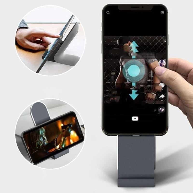 "Stilrent telefonställ i ABS och silikon för snabb laddning och kabelorganisation, perfekt för iPhone och Android-enheter."