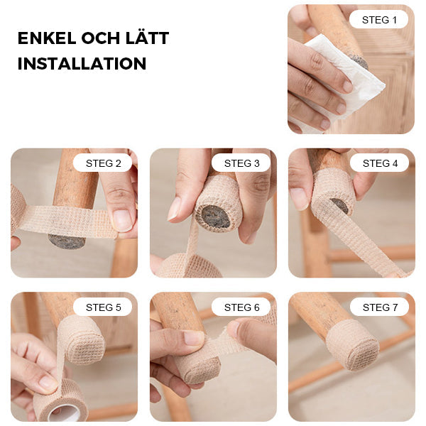 "Stolsfotpads med halkskydd och ljuddämpning, beige och svarta varianter, perfekt för hemmöbler, enkel installation."