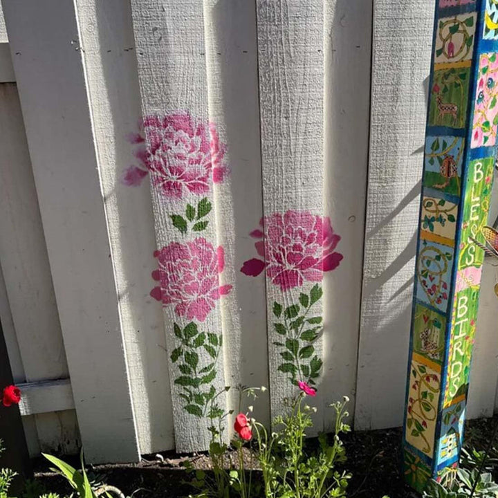 "Stora återanvändbara blomsterschabloner för DIY trädgårdsdekor, skapa blommönster på väggar och staket med hållbar plast."