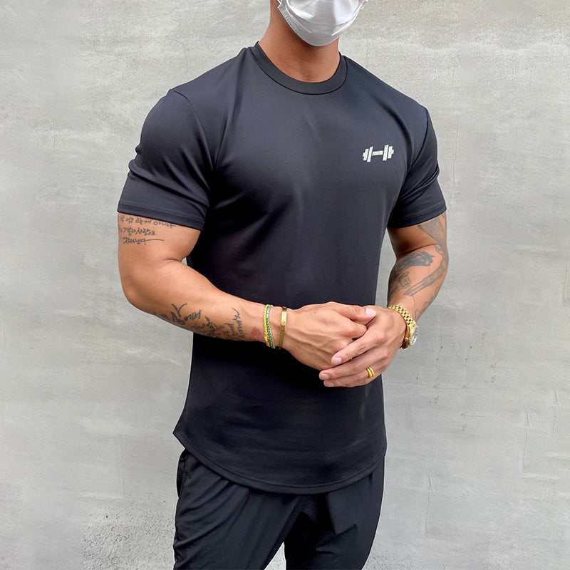 "Stretchig sport-T-shirt för herrar i bomull, khaki färg, med kort ärm och rund hals för optimal rörlighet och komfort."