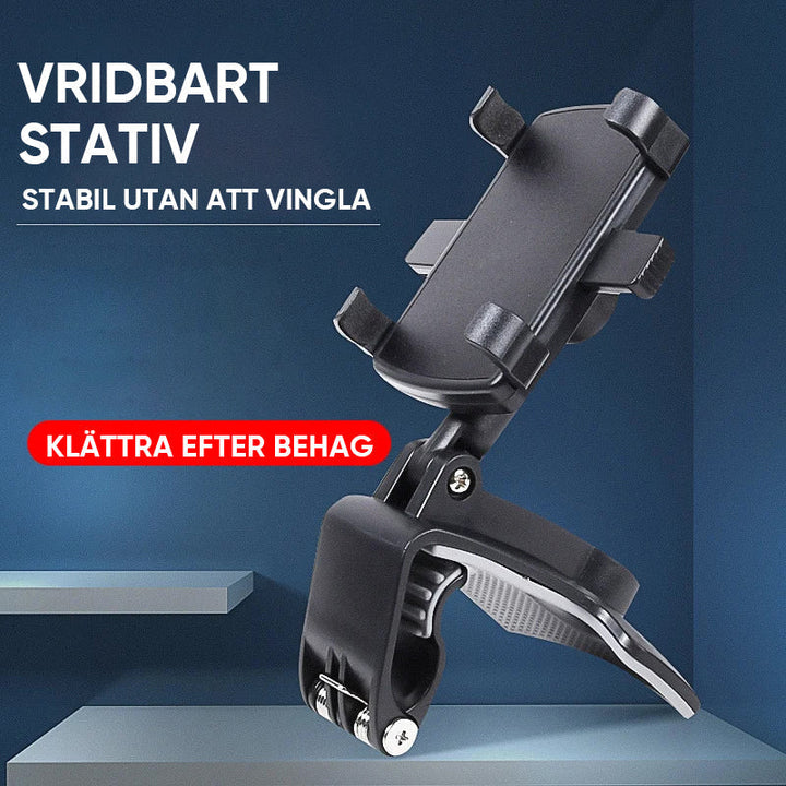 "Svart 360° telefonhållare för bilens instrumentbräda, justerbar och i robust ABS-plast, passar telefoner 3-7 tum."