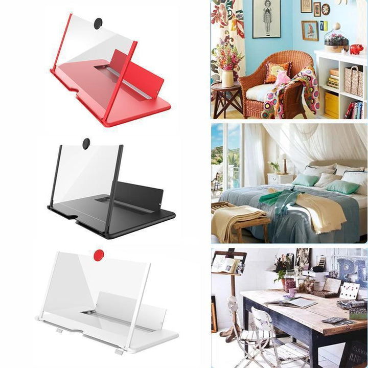 Svart 3D skärmförstorare för mobil, elegant design, optisk HD-zoom, skyddar ögonen, bärbar och kompakt.