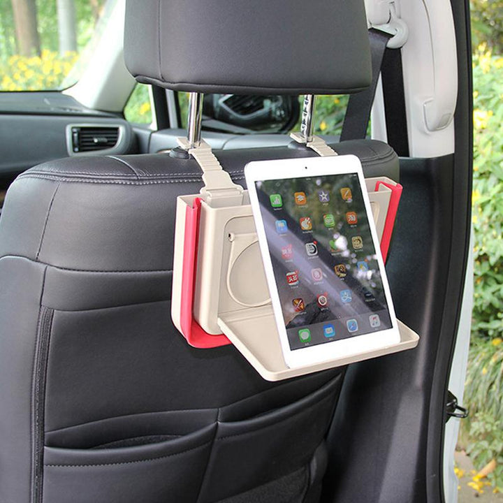 "Svart eller beige hopfällbar plastskräpkorg för bil, hållbar och stilren, med klämmor och krokar för enkel installation."