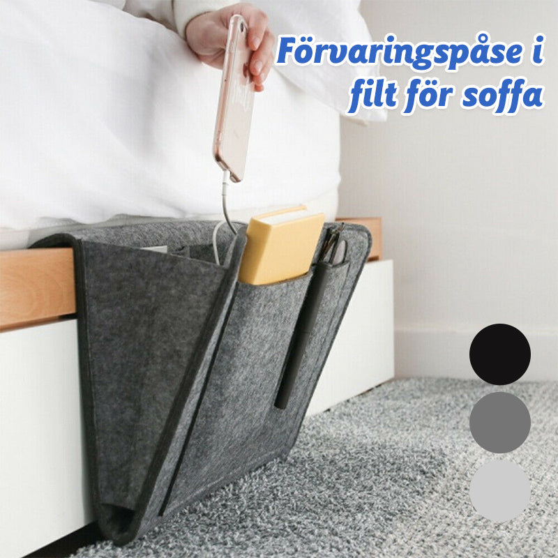 "Svart filt förvaringsväska vid soffa, praktisk förvaring för vardagsrum och sovrum, elegant design 22x27 cm."