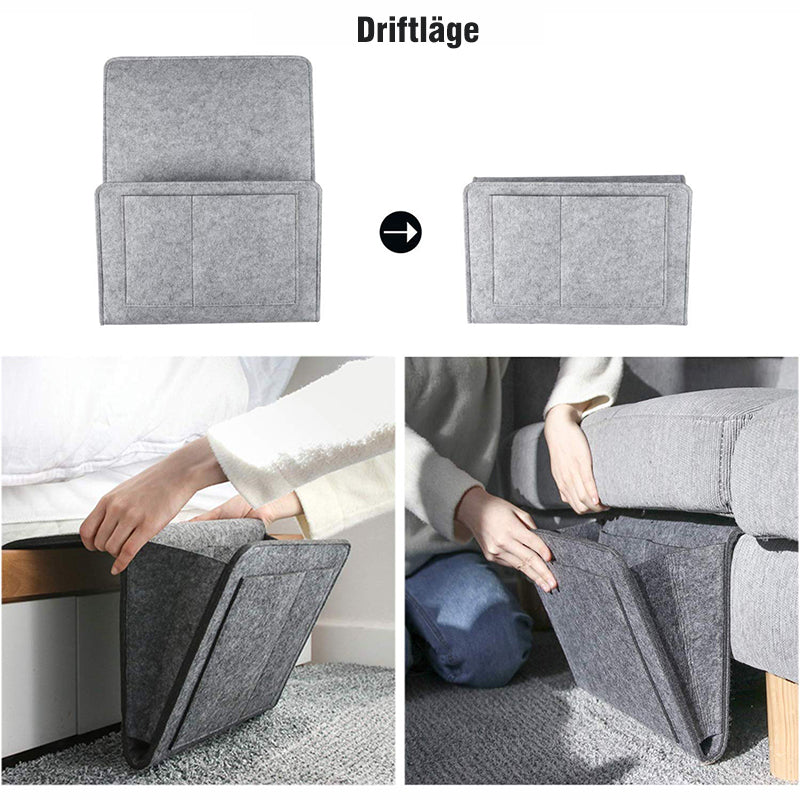 "Svart filt förvaringsväska vid soffa, praktisk förvaring för vardagsrum och sovrum, elegant design 22x27 cm."