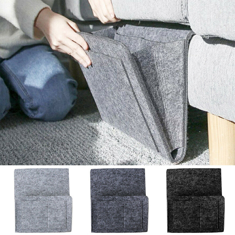 "Svart filt förvaringsväska vid soffa, praktisk förvaring för vardagsrum och sovrum, elegant design 22x27 cm."