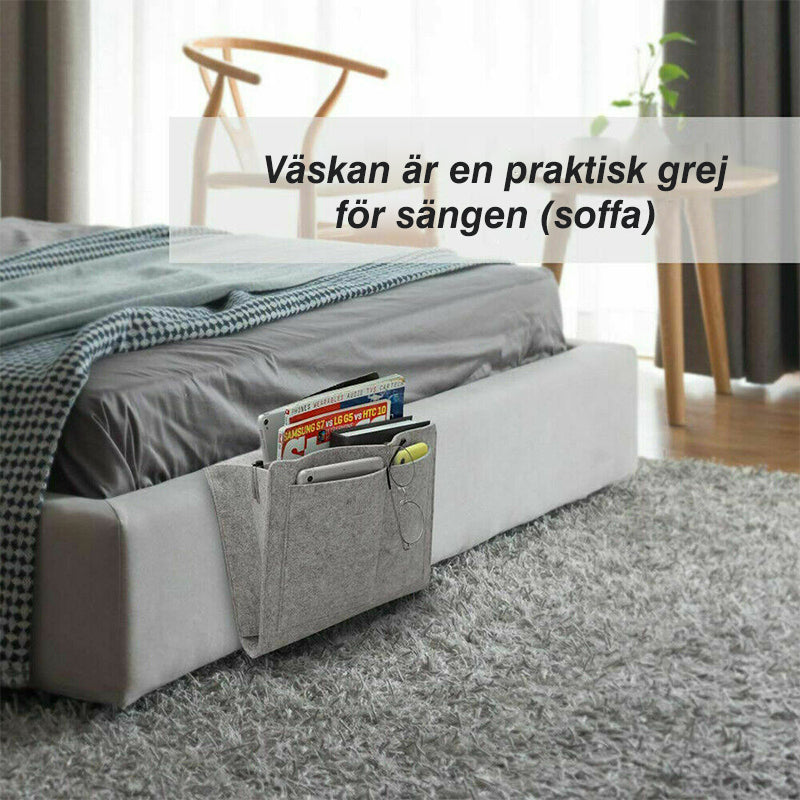 "Svart filt förvaringsväska vid soffa, praktisk förvaring för vardagsrum och sovrum, elegant design 22x27 cm."