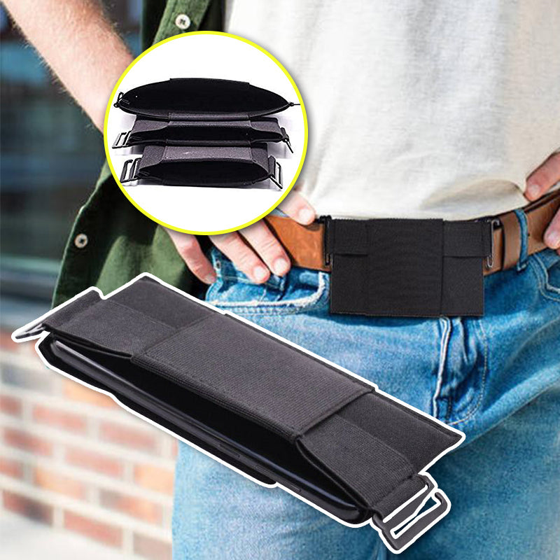 "Svart polyester unisex dold mini bälte plånbok, kompakt och diskret design, perfekt för kort och telefon."