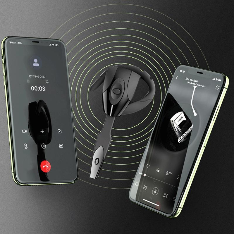 Svarta trådlösa Bluetooth-hörlurar med brusreducering för arbete och fritid, elegant design och ENC-teknik.