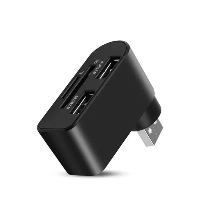 "Svartvit roterbar USB-hubb med 4 portar, idealisk för dator och surfplatta, erbjuder smidig anslutning och 180 graders rotat