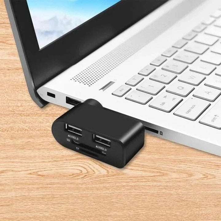 "Svartvit roterbar USB-hubb med 4 portar, idealisk för dator och surfplatta, erbjuder smidig anslutning och 180 graders rotat