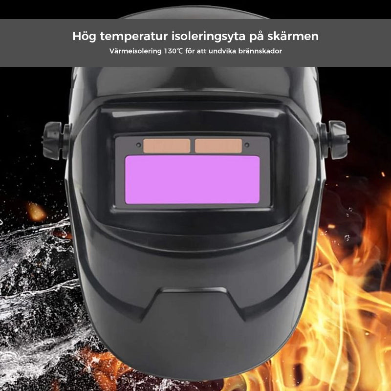 "Svetskyddsmask med automatisk mörkläggning, lätta solcellsdrivna glas, förbättrad ventilation och nackkomfort."