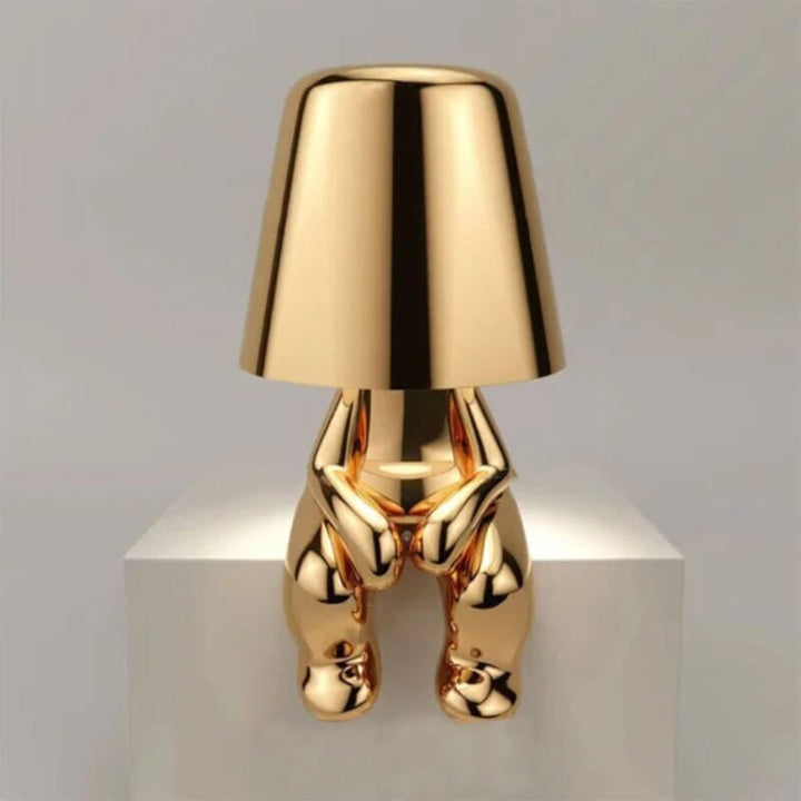 "Thinker Lampa - bärbar bordslampa med tänkande karaktär, unik design och metallisk yta, dimbar och USB-laddbar"