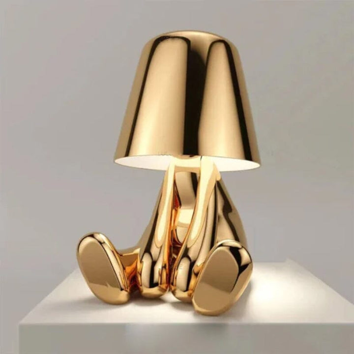 "Thinker Lampa - bärbar bordslampa med tänkande karaktär, unik design och metallisk yta, dimbar och USB-laddbar"