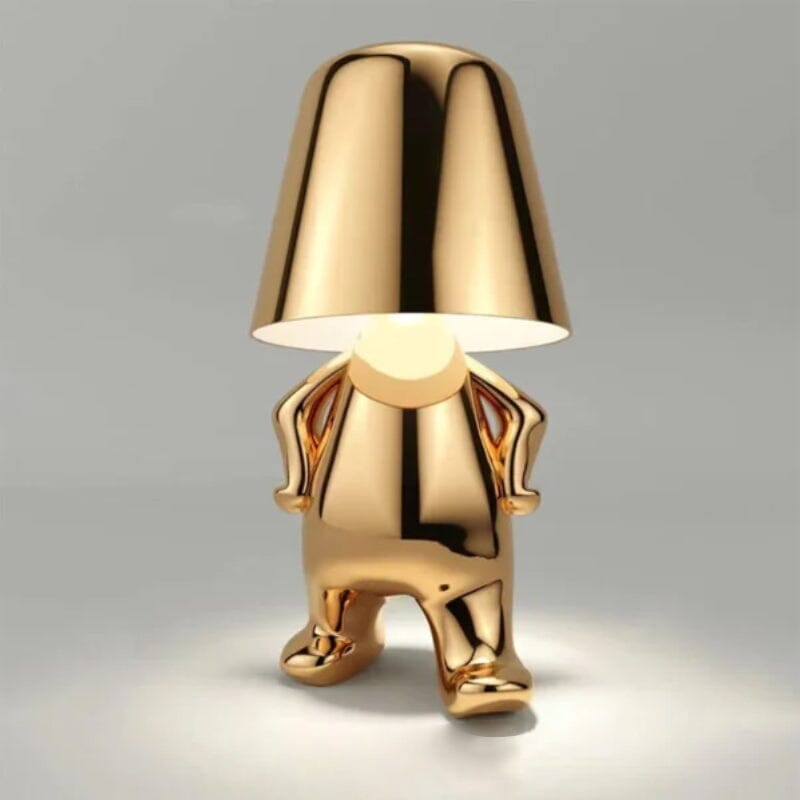 "Thinker Lampa - bärbar bordslampa med tänkande karaktär, unik design och metallisk yta, dimbar och USB-laddbar"