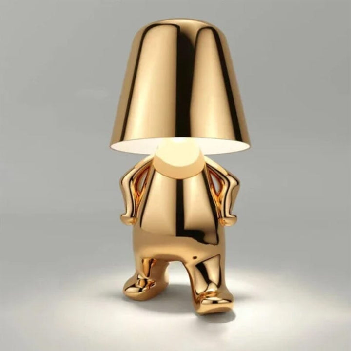 "Thinker Lampa - bärbar bordslampa med tänkande karaktär, unik design och metallisk yta, dimbar och USB-laddbar"