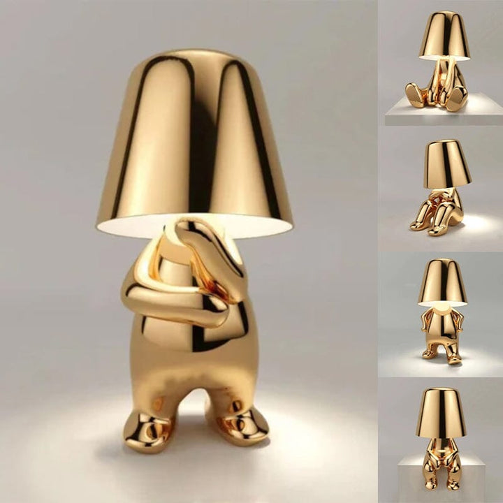 "Thinker Lampa - bärbar bordslampa med tänkande karaktär, unik design och metallisk yta, dimbar och USB-laddbar"