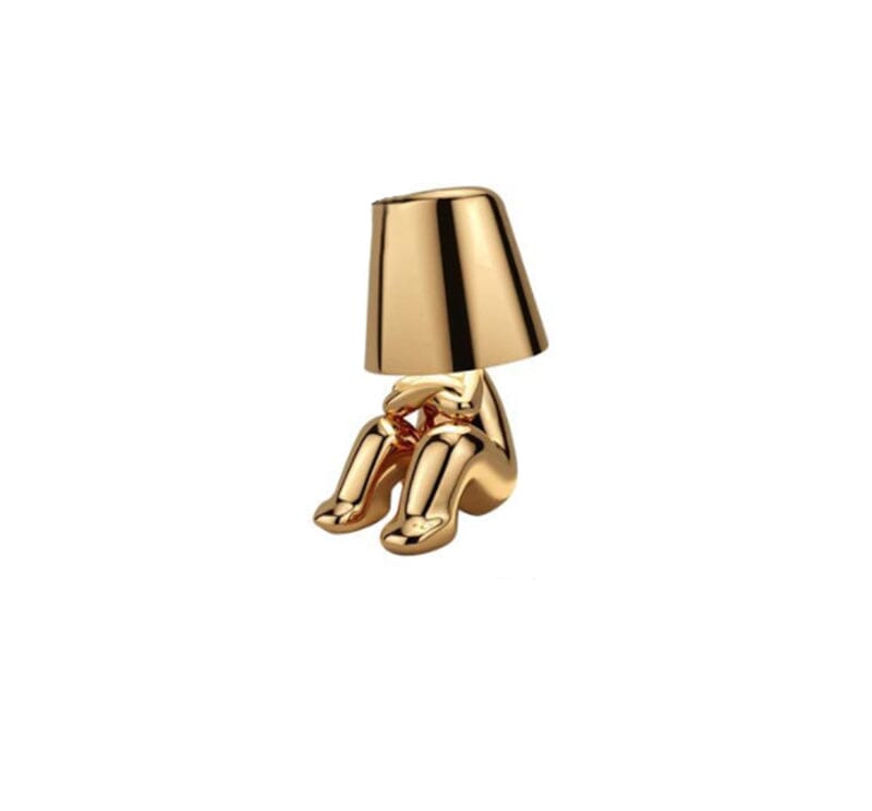 "Thinker Lampa - bärbar bordslampa med tänkande karaktär, unik design och metallisk yta, dimbar och USB-laddbar"