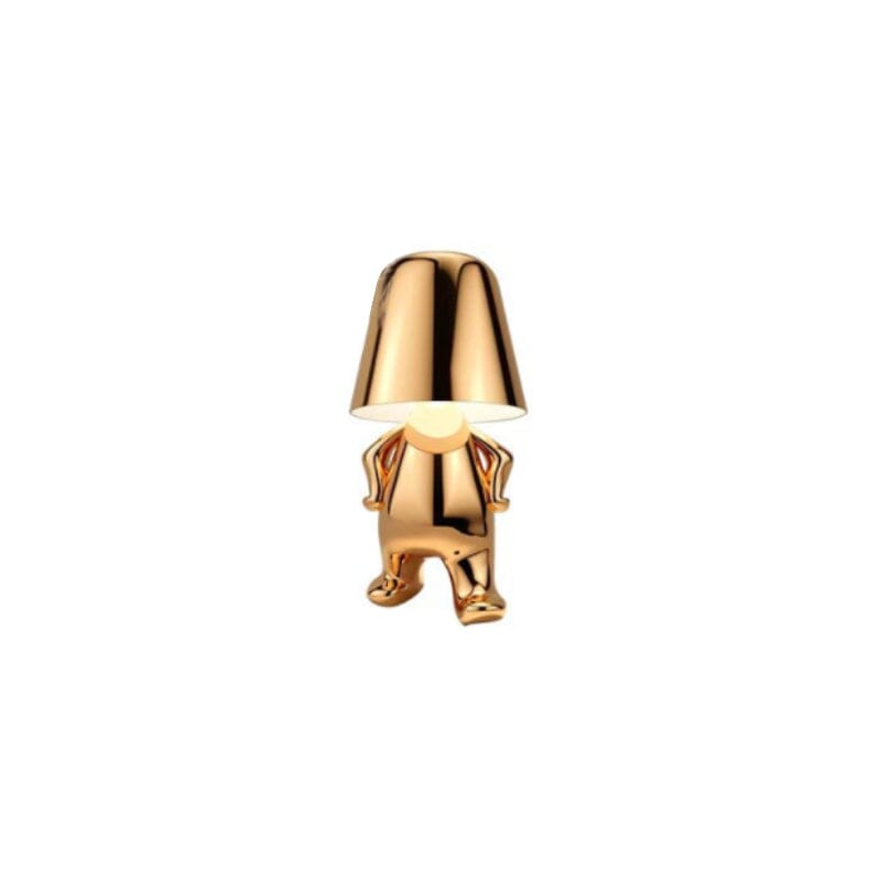 "Thinker Lampa - bärbar bordslampa med tänkande karaktär, unik design och metallisk yta, dimbar och USB-laddbar"
